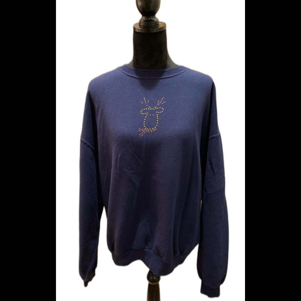 Callan Navy Christmas Sweatshirt‎  Holiday Reindeer Rudolph on Front Size XL